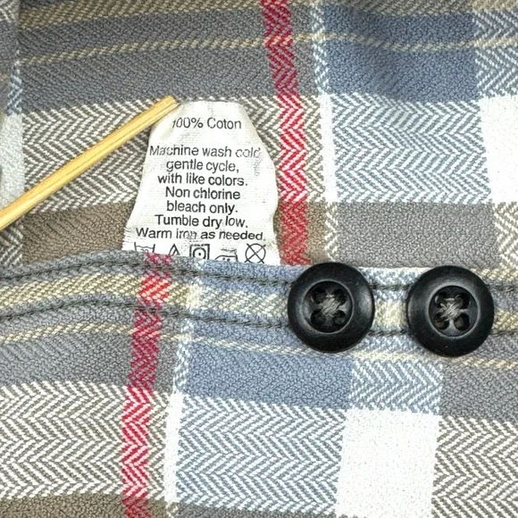 J. Crew Plaid Shirt Men's Large Tan Gray Red Flannel Button-up 100% Cotton Soft - Picture 12 of 13